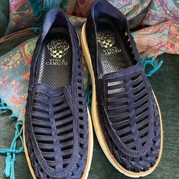 Vince Camuto Navy Blue Romeena Platform Slip Ons Sneakers